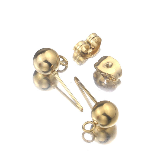 Stainless Steel Geometric Round Bead Welding Pin Hanging Earrings Handmade Jewelry Accessories Electroplated
