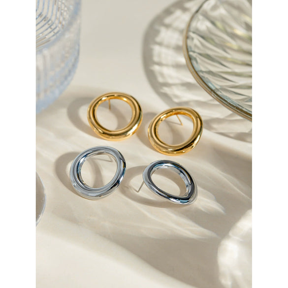 Stainless Steel Geometric Round Irregular Hollow Electroplated Women's Earrings Jewelry