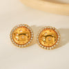 Stainless Steel Geometric Round Stars Hollow Diamond Earrings For Women With Electroplating Design
