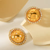 Stainless Steel Geometric Round Stars Hollow Diamond Earrings For Women With Electroplating Design