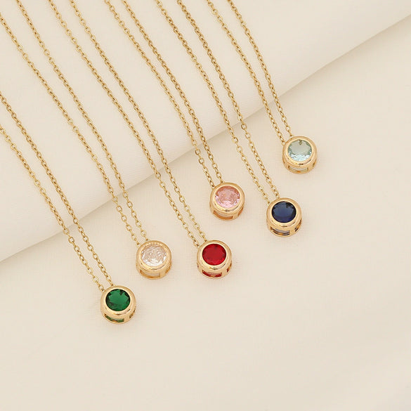 Stainless Steel Geometric Round Zirconium Necklace With Electroplating Treatment