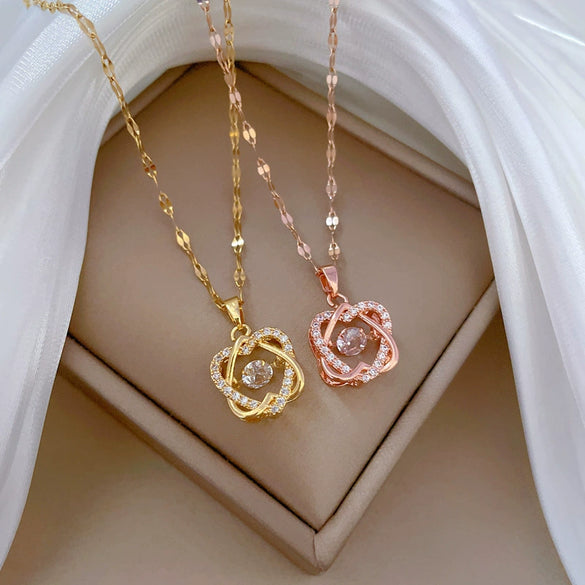 Stainless Steel Geometric Sixpointed Star Diamond Necklace Unisex