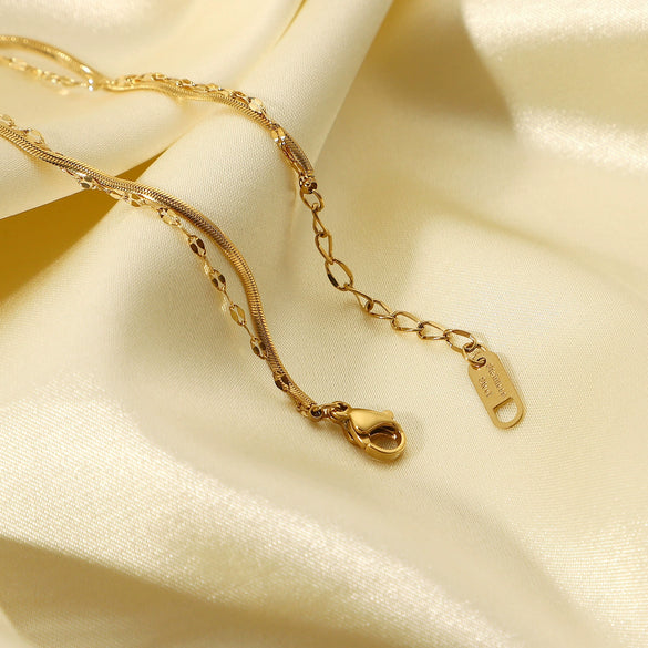 Stainless Steel Geometric Snake Bone Chain Double Layer Zircon Bracelet For Women With Electroplating