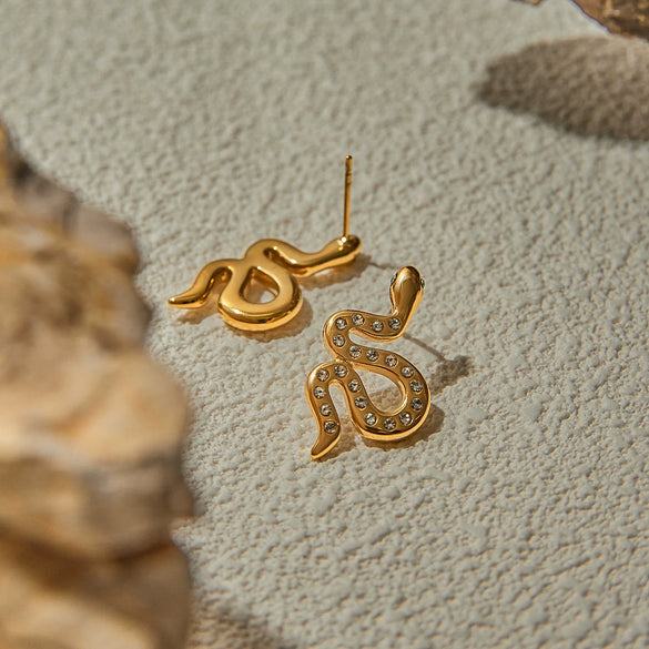 Stainless Steel Geometric Snake Earrings Electroplating Jewelry For Women