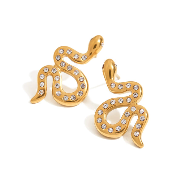 Stainless Steel Geometric Snake Earrings Electroplating Jewelry For Women
