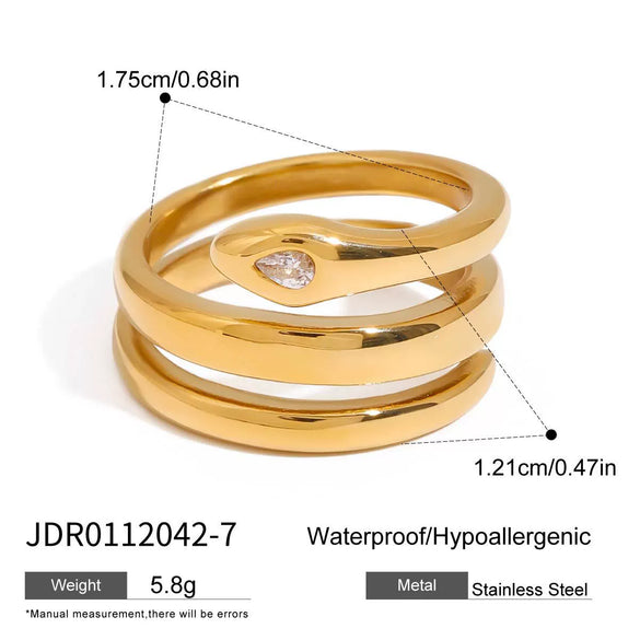Stainless Steel Geometric Snake Series Electroplated Inlaid Zirconium Women's Ring