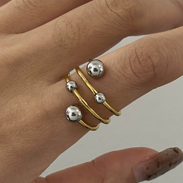 Stainless Steel Geometric Spherical Multi Layer Opening Ring Electroplated