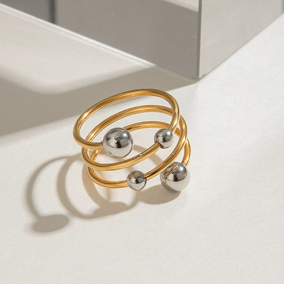 Stainless Steel Geometric Spherical Multi Layer Opening Ring Electroplated