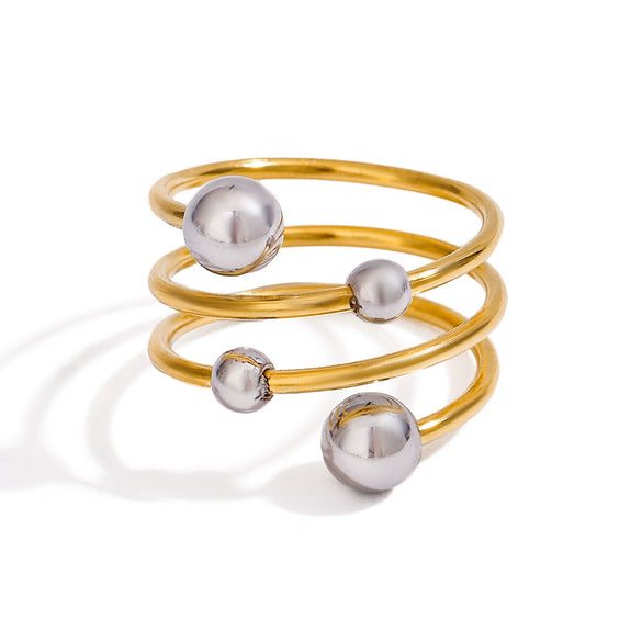 Stainless Steel Geometric Spherical Multi Layer Opening Ring Electroplated