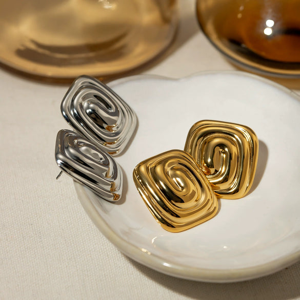 Stainless Steel Geometric Spiral Pattern Vortex Shape Electroplated Women's Earrings
