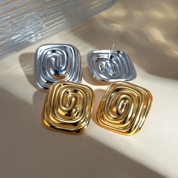 Stainless Steel Geometric Spiral Pattern Vortex Shape Electroplated Women's Earrings