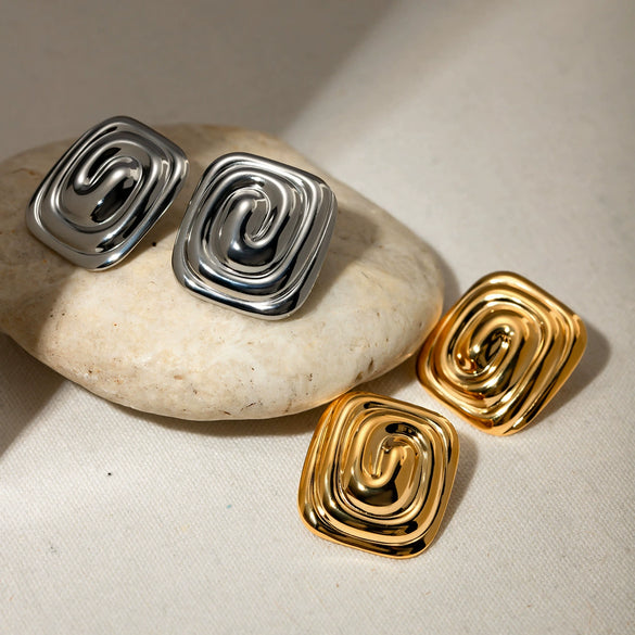 Stainless Steel Geometric Spiral Pattern Vortex Shape Electroplated Women's Earrings