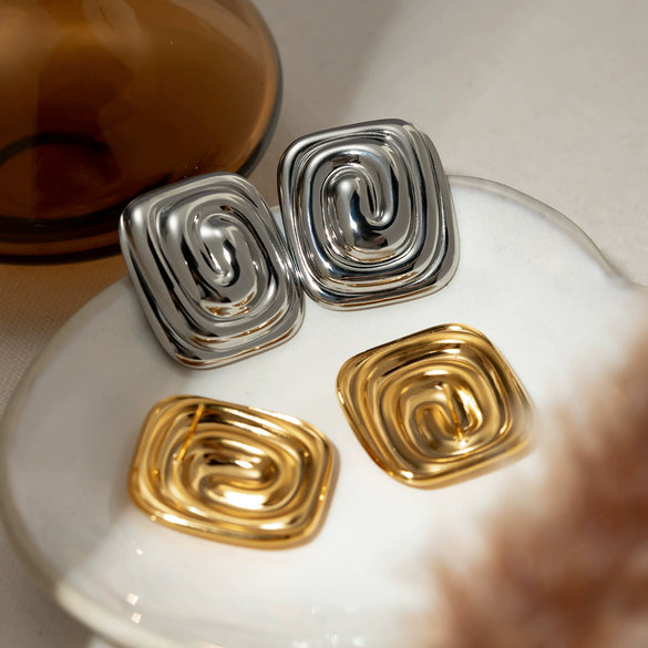 Stainless Steel Geometric Spiral Pattern Vortex Shape Electroplated Women's Earrings