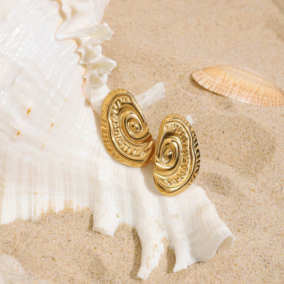 Stainless Steel Geometric Spiral Stud Earrings For Women Electroplated Light Luxury Design