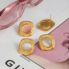 Stainless Steel Geometric Square Cat's Eye Earrings With Electroplating Treatment For Women