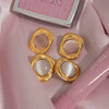 Stainless Steel Geometric Square Cat's Eye Earrings With Electroplating Treatment For Women