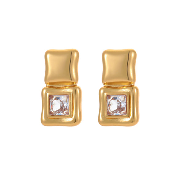Stainless Steel Geometric Square Earrings Vacuum Electroplated 18K Gold Highend Design For Women