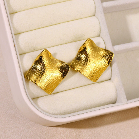 Stainless Steel Geometric Square Earrings With Horizontal And Vertical Stripes And Electroplating