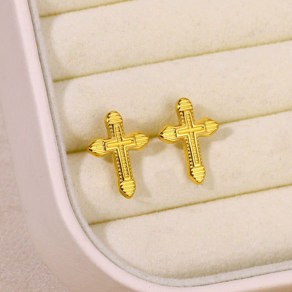 Stainless Steel Geometric Square Earrings With Horizontal And Vertical Stripes And Electroplating
