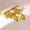 Stainless Steel Geometric Square Earrings With Horizontal And Vertical Stripes And Electroplating