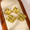 Stainless Steel Geometric Square Earrings With Horizontal And Vertical Stripes And Electroplating