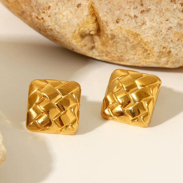 Stainless Steel Geometric Square Electroplated Earrings For Women