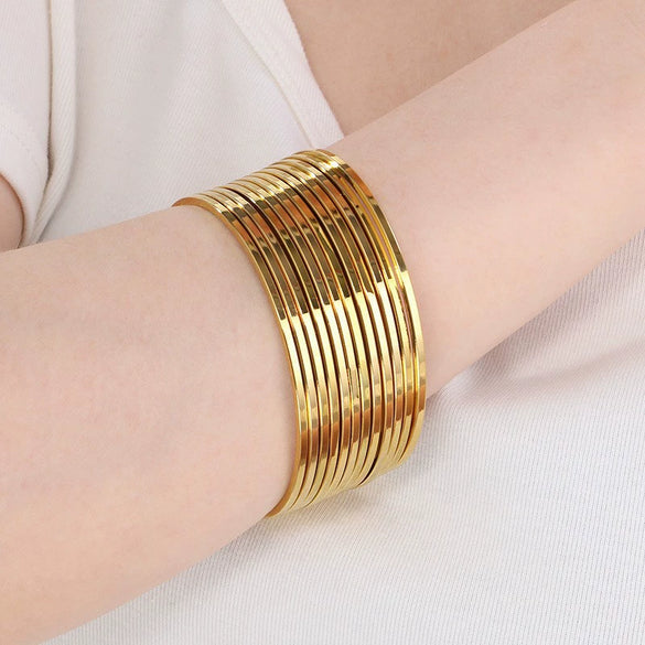 Stainless Steel Geometric Square Line Electroplated Ring And Stackable Bracelet