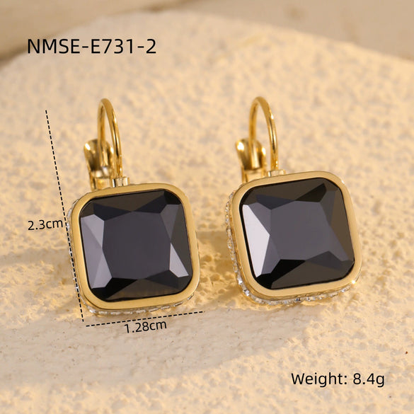 Stainless Steel Geometric Square Micropaved Zircon Pendant Earrings Electroplated