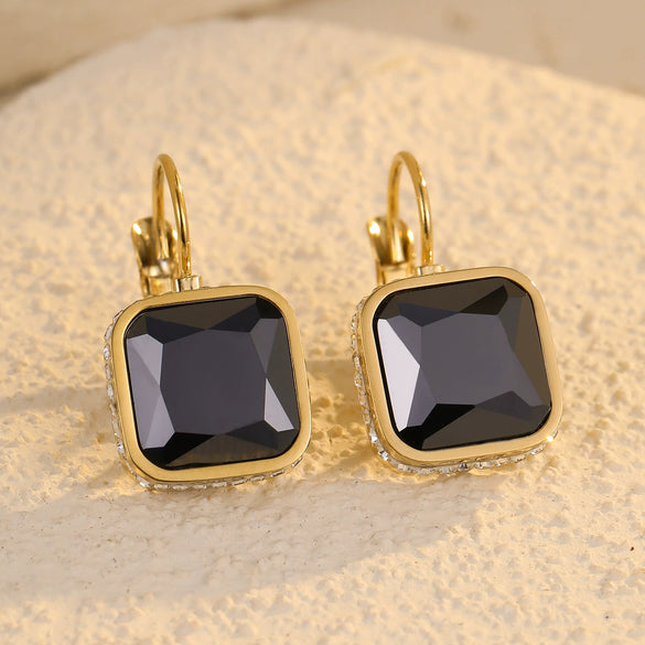 Stainless Steel Geometric Square Micropaved Zircon Pendant Earrings Electroplated