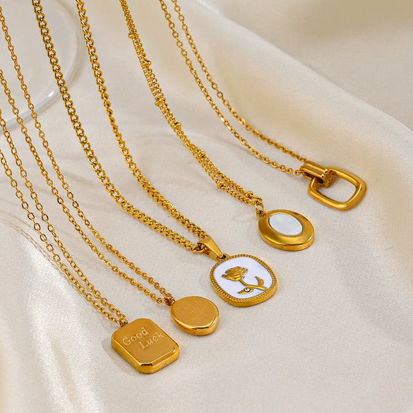 Stainless Steel Geometric Square Women's Necklace With 18K Goldplated Pendant