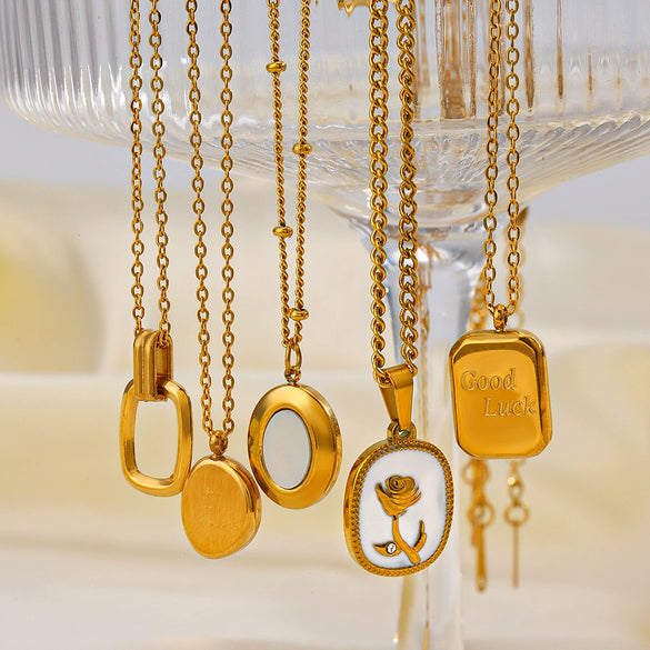 Stainless Steel Geometric Square Women's Necklace With 18K Goldplated Pendant