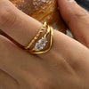 Stainless Steel Geometric Stacked Ring With Diamond Electroplated Women's Hand Jewelry