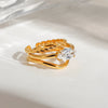 Stainless Steel Geometric Stacked Ring With Diamond Electroplated Women's Hand Jewelry