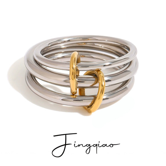 Stainless Steel Geometric Stacked Ring With Electroplating For Women