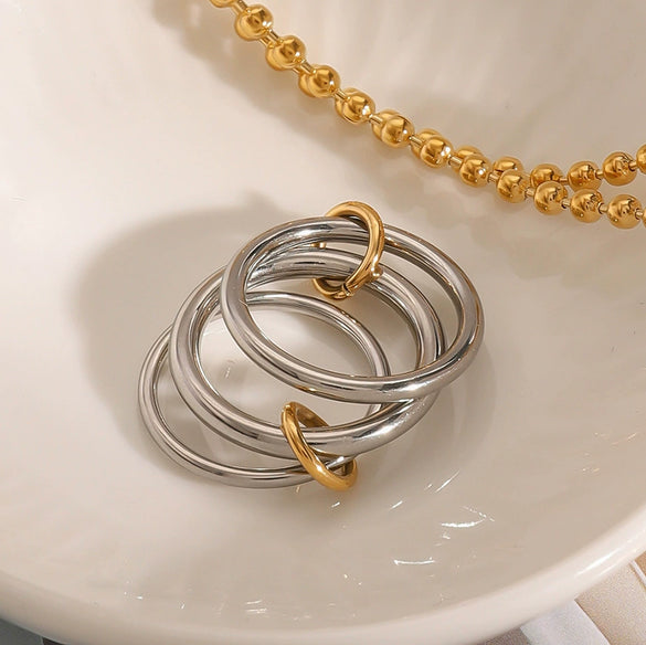 Stainless Steel Geometric Stacked Ring With Electroplating For Women
