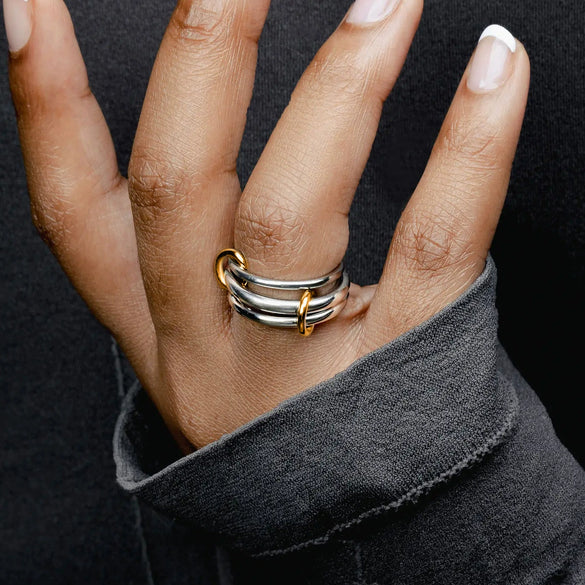 Stainless Steel Geometric Stacked Ring With Electroplating For Women