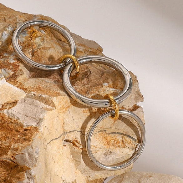 Stainless Steel Geometric Stacked Ring With Electroplating For Women