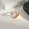 Stainless Steel Geometric Star And Moon Adjustable Opening Ring Jewelry With Gold And Silver Color Matching And Electroplating Treatment French Retro Style