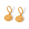 Stainless Steel Geometric Star And Moon Disc Embossed Diamond Pendant Earrings For Women With Electroplating