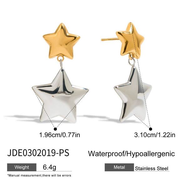 Stainless Steel Geometric Star Earrings Electroplated Gold And Silver Color Matching For Women Quiet Elegant Sweet Cool Minimalist Style