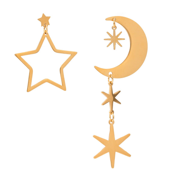 Stainless Steel Geometric Star Moon Earrings Electroplated Ins Style For Women