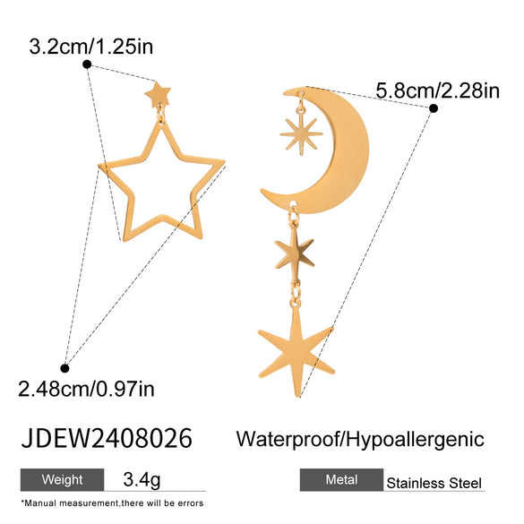Stainless Steel Geometric Star Moon Earrings Electroplated Ins Style For Women