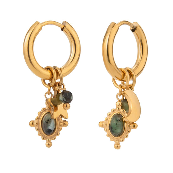 Stainless Steel Geometric Star Moon Earrings With Electroplating Retro Design For Women