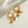 Stainless Steel Geometric Star Moon Earrings With Electroplating Retro Design For Women