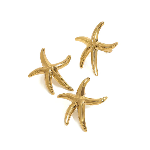Stainless Steel Geometric Starfish And Fivepointed Star Electroplated Earrings