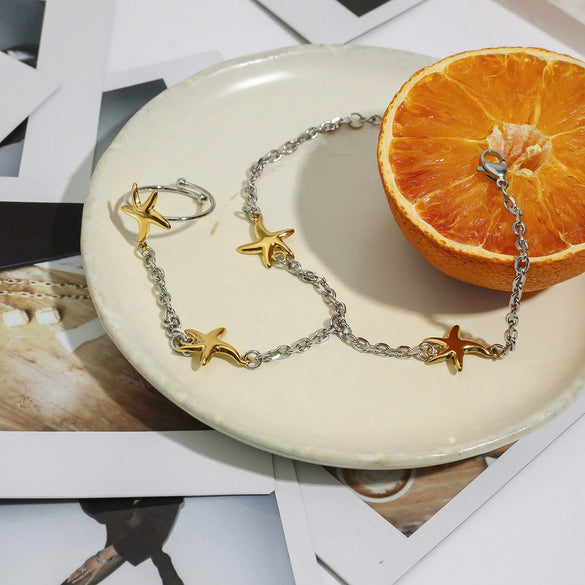 Stainless Steel Geometric Starfish Finger Bracelet Electroplated Women's Jewelry