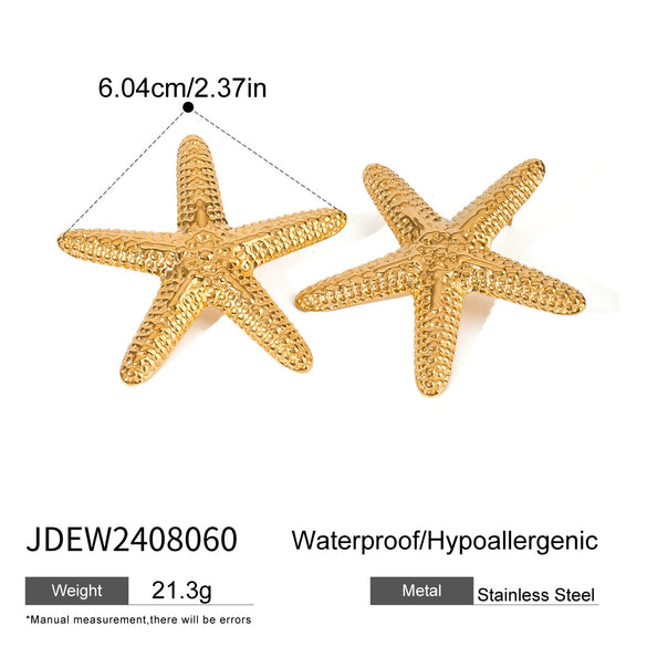 Stainless Steel Geometric Starfish Hammered Electroplated Women's Earrings