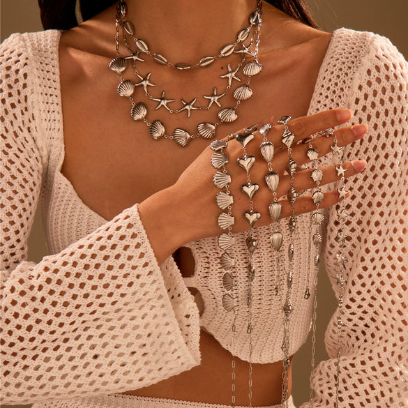 Stainless Steel Geometric Starfish Shell Pendant Necklace Electroplated Fashion Style Women's