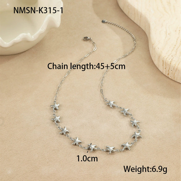 Stainless Steel Geometric Starfish Shell Pendant Necklace Electroplated Fashion Style Women's