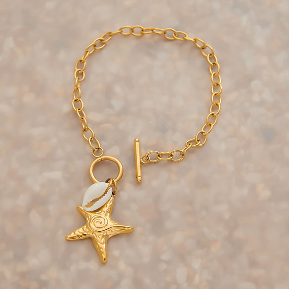 Stainless Steel Geometric Starfish Tooth Shell Pendant Bracelet Jewelry With Electroplating And Original Minimalist Design